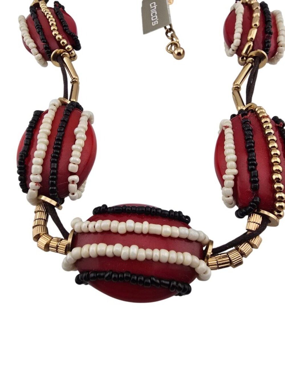Chicos Rhea Statement Necklace Red Beads & Gold-Tone Adjustable Boho - Picture 1 of 8